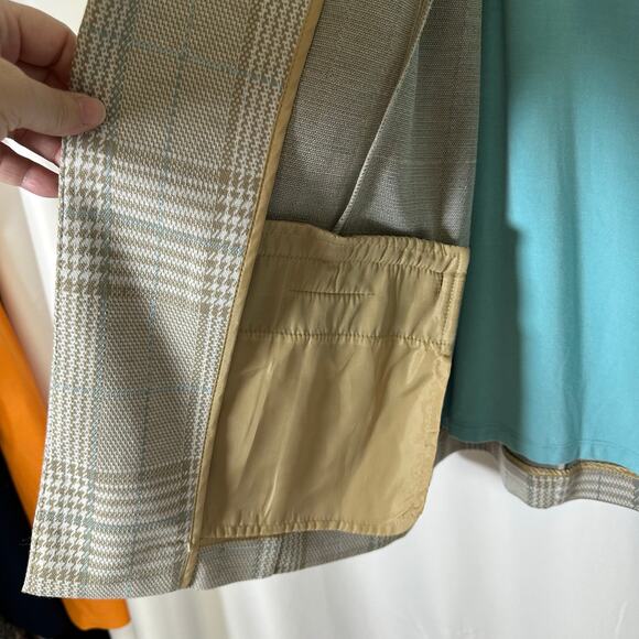 Liverpool LA Oatmeal Plaid Boyfriend Blazer Turquoise Shell 1X Academia Office - Picture 4 of 16